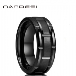 Fashion 8mm Men Ring Stainless Steel Brick Pattern Groove Ring Simple Fit Wedding Bands For Men Fashion Jewelry Accessories