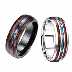 8mm Stainless steel Ring Hawaiian Koa Wood Abalone Shell Ring Men Women Wedding Band