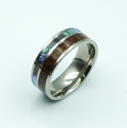 Tungsten Ring Inlaid with Koa Wood with Abalone Shell Engagement Wedding band