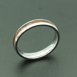 Silver Color plated mens ring with wood inlay