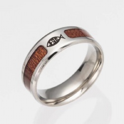 Silver Color plated mens ring with wood inlay