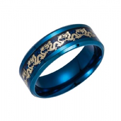 Unique Silver Blue 316L Stainless Steel Ring Pirate Captain Inlay Black Blue Background Men Finger Rings Wedding Band Jewelry