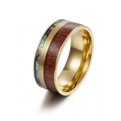 Stainless Stee Ring for Men 8mm Groove Hawaiian Wood and Abalone Shell Titanium Engagement Wedding Rings