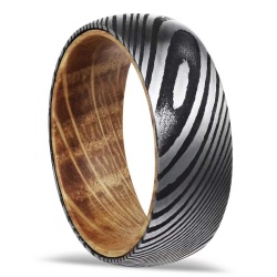 Engagement damascus steel and Wood inlaid ring for women wedding