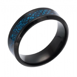 Black Plated Ring Dark Silver Dragon Inlay Blue Carbon Fiber Background Fashion Men Rotatable Rings Sprinner Wedding Band