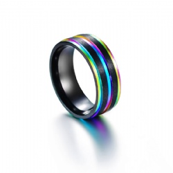 Stainless Steel Dainty Ring with Rainbow Line Grveed Ring