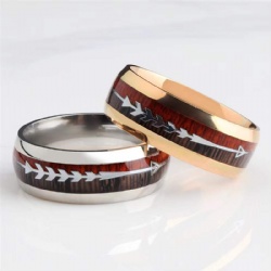 Fashion 8mm Stainless Steel Wedding Band Silver Gold Color Arrow Ring For Men Women Two Type Wood Inlay  Koa Wood Ring