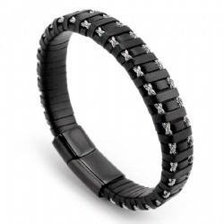 Trendy Leather Braided Bracelet Alloy Magnetic Clasp Bracelets for Men