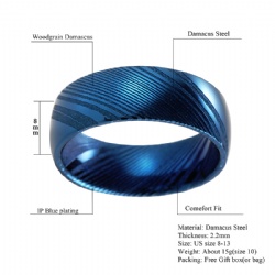 8mm Domed Real Damascus Steel Men's Wedding Rings Blue Classic Fashion Engagement Anniversary Promise Bands For Men Women