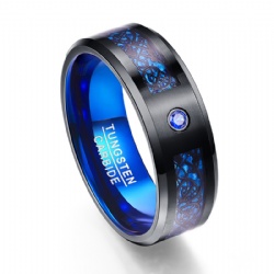 Tungsten Carbide Ring for Men Women Black Celtic Dragon Blue Carbon Fiber and Cubic Zirconia Inlay Mens Wedding Band