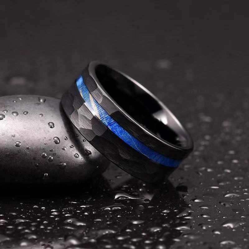 Hammered Stainless Steel Ring For Men Comfort Fit Engagement Ring
