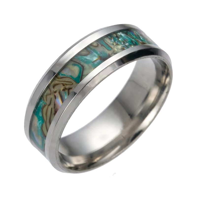 Stainless Steel Dainty Ring with Abalone Shell and Pearl Inlay Ring