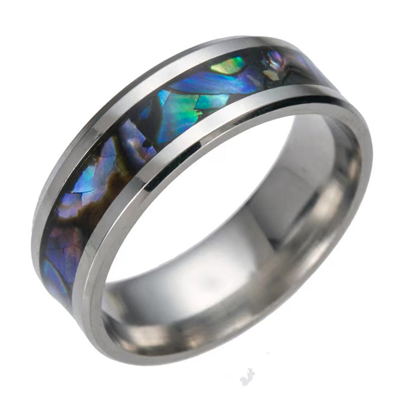 Stainless Steel Dainty Ring with Abalone Shell and Pearl Inlay Ring