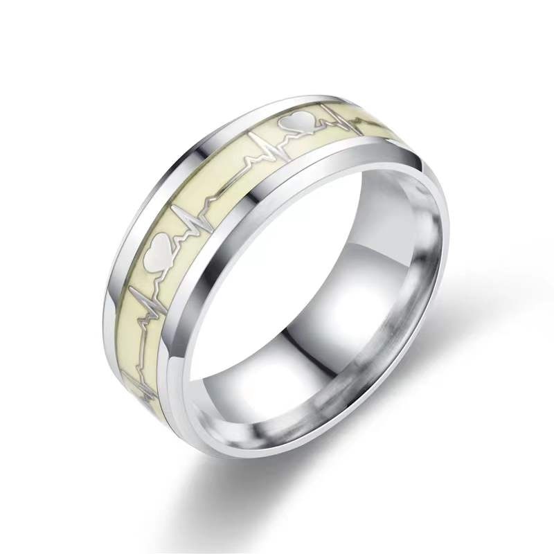 NANDESI Fashion Luminous Dragon Ring Love Heart Retro Stainless Steel Fluorescent Rings for Men Couple Rings Luxury Jewelry Gift