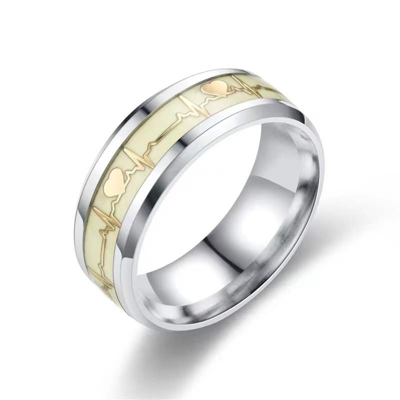 NANDESI Fashion Luminous Dragon Ring Love Heart Retro Stainless Steel Fluorescent Rings for Men Couple Rings Luxury Jewelry Gift