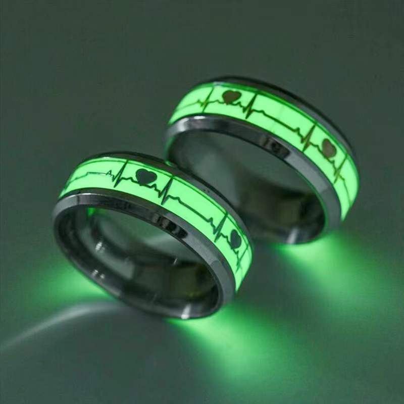 NANDESI Fashion Luminous Dragon Ring Love Heart Retro Stainless Steel Fluorescent Rings for Men Couple Rings Luxury Jewelry Gift
