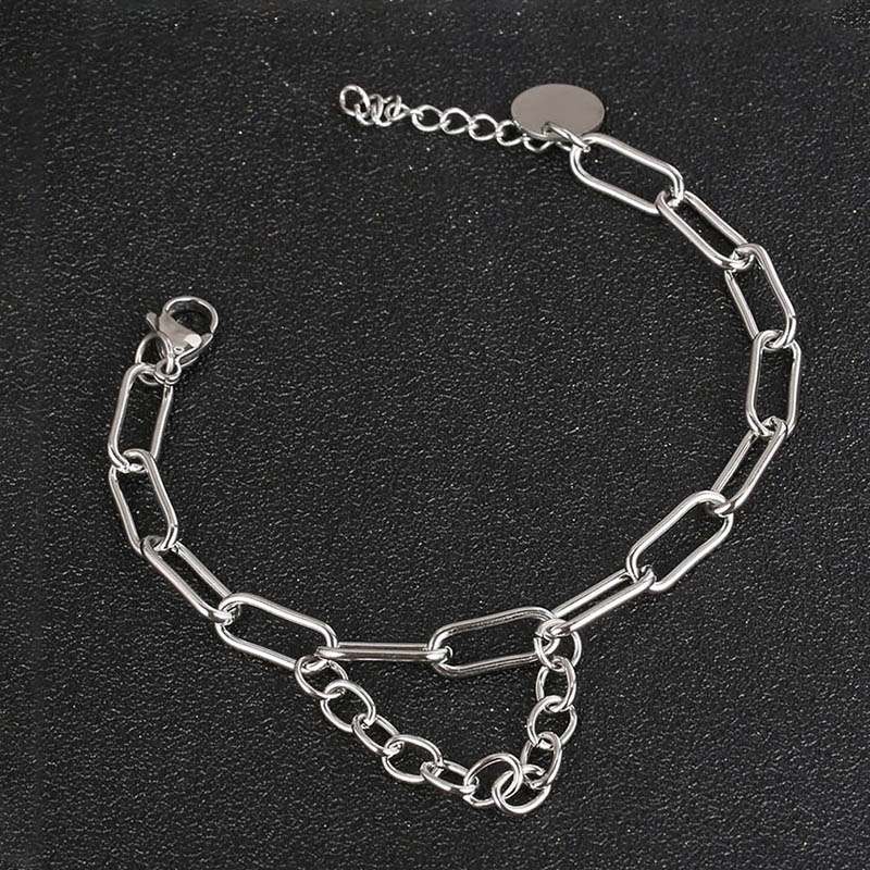 2021 Fashion Silver Multilayer Bracelets Personalize Curb Cuban Link Chain For Women Charm Bangle Wristbands Female Jewelry Gift