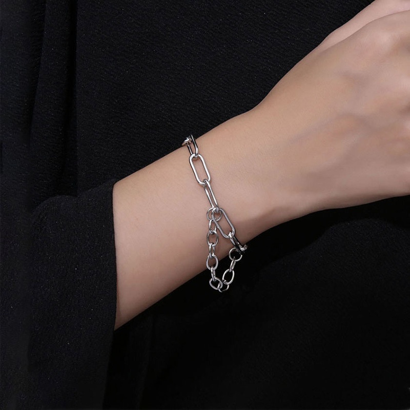 2021 Fashion Silver Multilayer Bracelets Personalize Curb Cuban Link Chain For Women Charm Bangle Wristbands Female Jewelry Gift