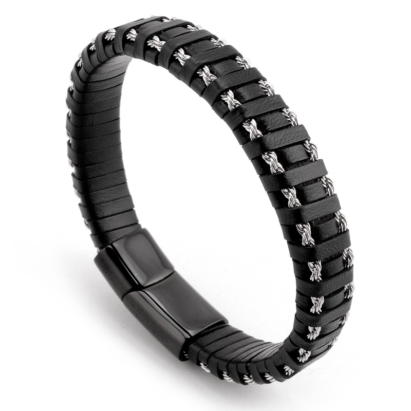 Trendy Leather Braided Bracelet Alloy Magnetic Clasp Bracelets for Men