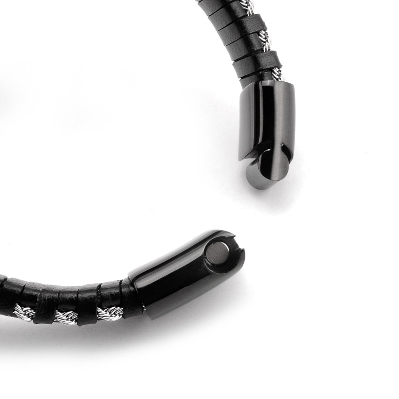 Trendy Leather Braided Bracelet Alloy Magnetic Clasp Bracelets for Men