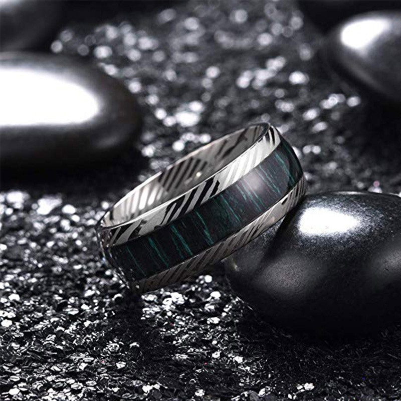 8mm Domed Real Damascus Steel Men's Wedding Rings IP Black Plated Classic Promise Engagement Anniversary Bands For Men Women