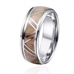 8MM Men Fashion Ring Stainless Steel Wood Inlaid Rings Wedding Band Anniversary Birthday Gift Jewelry