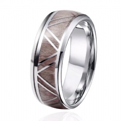 8MM Men Fashion Ring Stainless Steel Wood Inlaid Rings Wedding Band Anniversary Birthday Gift Jewelry