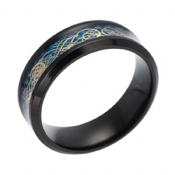 Black Plated Ring Dark Silver Dragon Inlay Blue Carbon Fiber Background Fashion Men Rotatable Rings Sprinner Wedding Band