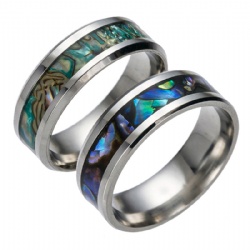 Stainless Steel Dainty Ring with Abalone Shell and Pearl Inlay Ring