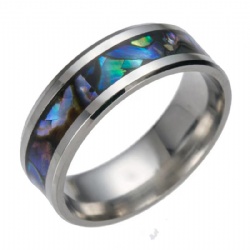 Stainless Steel Dainty Ring with Abalone Shell and Pearl Inlay Ring