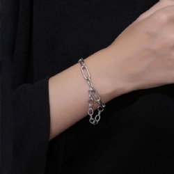 2021 Fashion Silver Multilayer Bracelets Personalize Curb Cuban Link Chain For Women Charm Bangle Wristbands Female Jewelry Gift