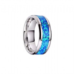 NANDESI Fashion 8mm Stainless Steel Wedding Men Stainless Steel Rings Inlay Abalone Shell Blue Opal Rings Men Wedding Band Jewelry
