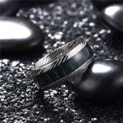 8mm Domed Real Damascus Steel Men's Wedding Rings IP Black Plated Classic Promise Engagement Anniversary Bands For Men Women