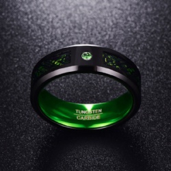 8mm Tungsten Wedding Rings for Men Women Celtic Dragon Green Carbon Fiber Promise Engagement Bands With Cubic Zirconia Inlay